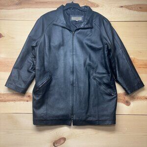 Alanni Moda Bella Leather Jacket Womens 1X Black Full Zip Real Leather Coat
